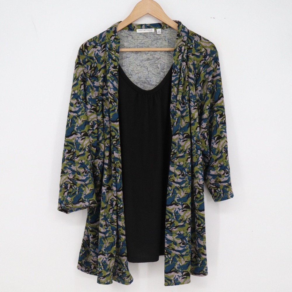 Notations Cardigan Tank Set Womens 2X Green Camo Abstract Excellent